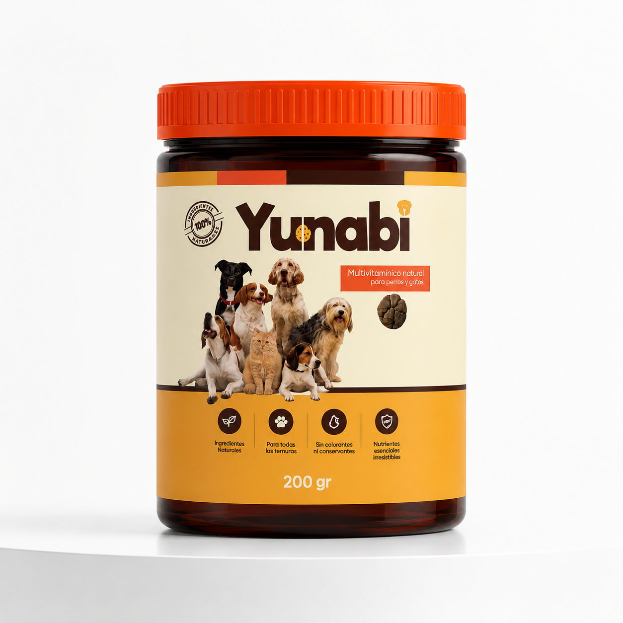 Frasco de Yunabi de 200 gr, snack horneado natural para perros y gatos